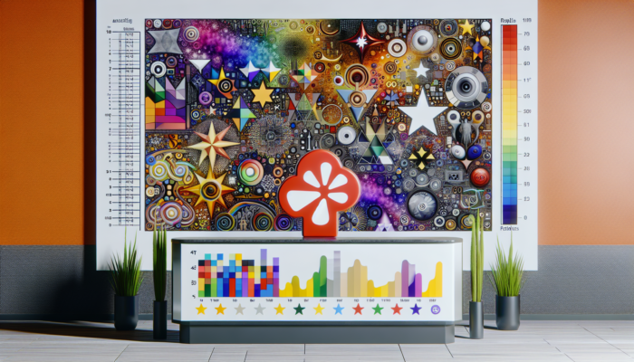 A modern analytics dashboard featuring colourful graphs and the Yelp logo, showcasing restaurant business metrics.