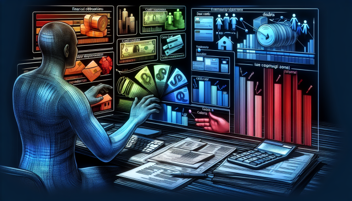 Credit Score Tips for Debt Consolidation Success: UK Guide | DCL An individual in the UK reviewing a financial spreadsheet with debts highlighted in various colours, surrounded by credit cards, loan documents, and a calculator.