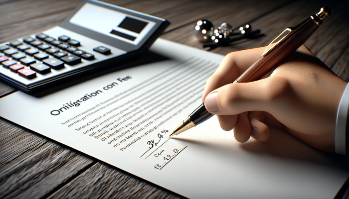 Understanding Debt Consolidation Loan Origination Fees Debt Consolidation Loan Origination Fees Explained: Hand signing loan document, calculator displays £300 origination fee on £10,000 loan.