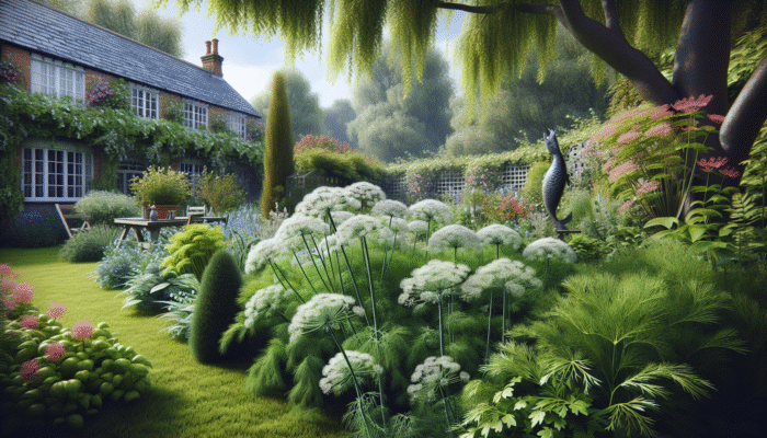 A vibrant UK spring garden featuring dill, tarragon, and chervil, ideal for fish, pickles, and salads.