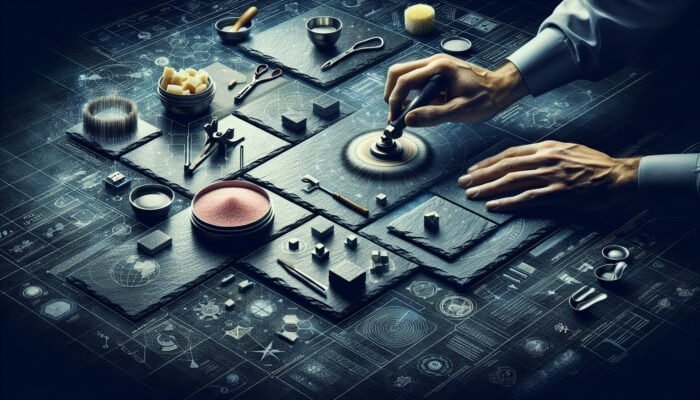 A close-up of a slate floor being polished to a high shine, enhancing its natural beauty and durability.