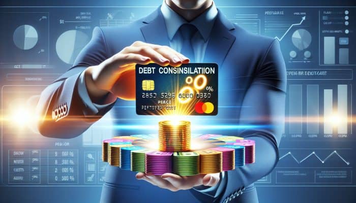 Debt Consolidation for Multiple Credit Cards: A UK Guide | DCL Individual transferring various credit card balances to a new card with "0%" symbol, illustrating the concept of debt consolidation.