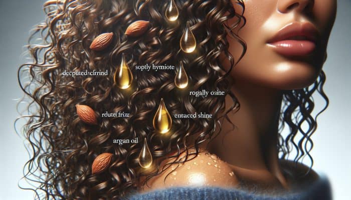 Hydrated coily hair with reduced frizz and enhanced shine from leave-in conditioner and oils.