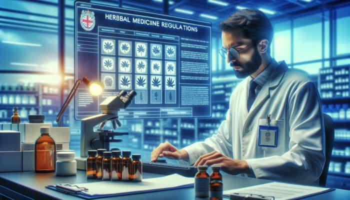 How to Avoid Herbal Side Effects: An MHRA inspector examines herbal medicine samples in a UK lab to ensure safety and efficacy.