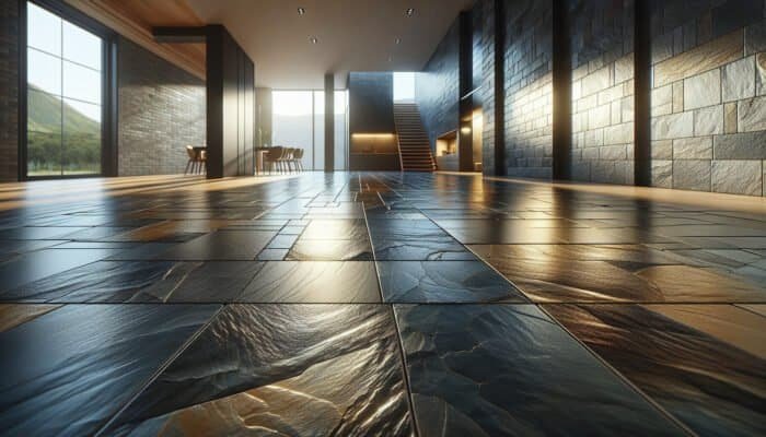 A vibrant, rejuvenated slate tile floor in a stylish Barnet home, enhancing the property's aesthetic appeal and value.