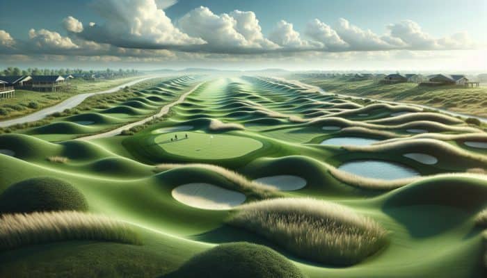 Modern Outeniqua Golf Club course featuring strategic bunkers, water hazards, and undulating greens.