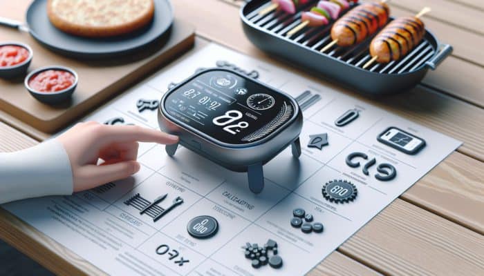 A user-friendly grill timer displaying a large screen and intuitive buttons, designed for portability and ease of setup.