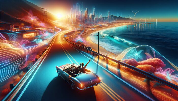 A person driving a convertible on a coastal road, symbolising freedom and flexibility during a getaway.
