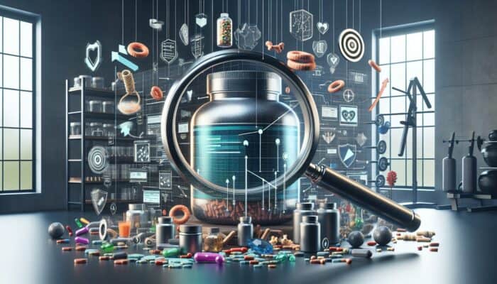 Graph illustrating a 150% sales increase for fitness supplement retailer due to SEO strategies, with fitness equipment and supplements.