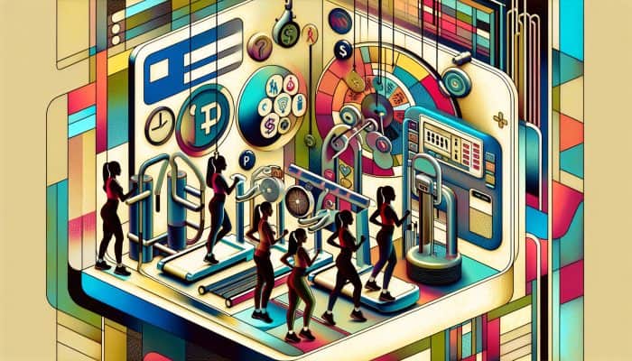 Budget-Friendly Fitness for Women: A diverse group of women exercising in a modern, budget-friendly gym with various equipment and affordable membership options.