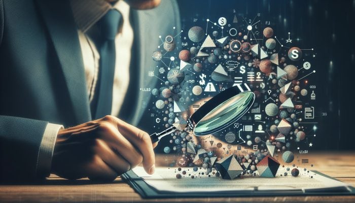 New Debt Consolidation Lenders to Know: UK's Best | DCL Person analyzing financial document with magnifying glass, focusing on interest rates, repayment periods, and fees.