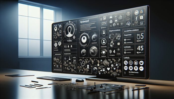 A modern dashboard showing optimized social media profiles with consistent branding across platforms.