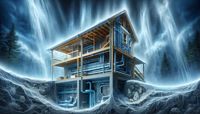 Cross-section of a home's crawl space in West End, Vancouver, with efficient drainage system and moisture control during heavy rainfall.