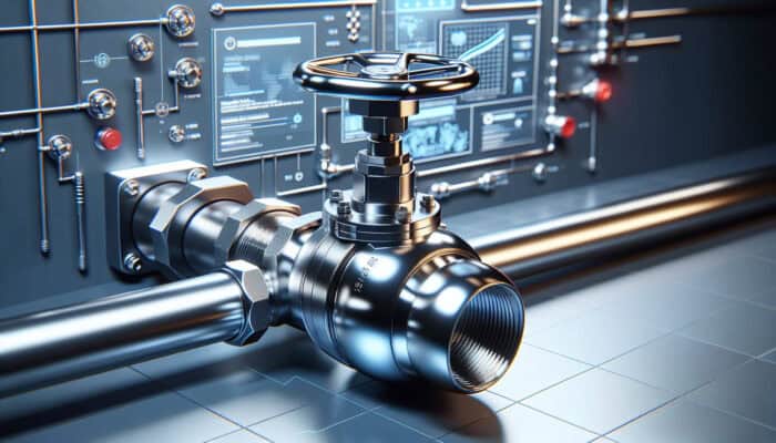 Modern ball valve with shiny, corrosion-resistant sphere and quarter-turn handle in residential plumbing system.