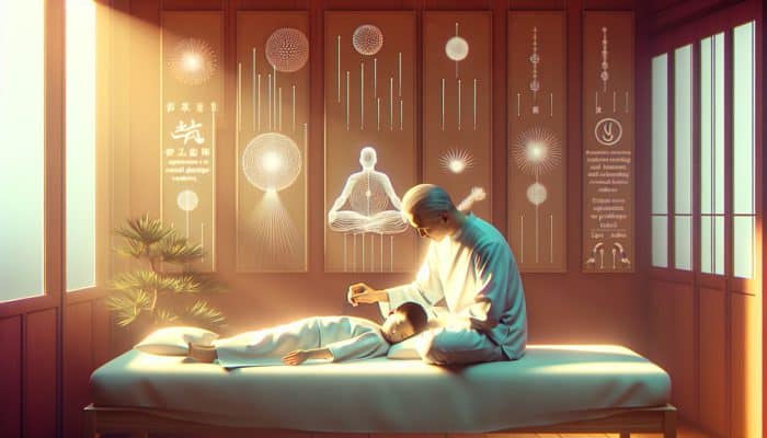 Acupuncture for Children Safety Tips: A child receiving acupuncture in a serene room with safety guidelines and expert advice posters.