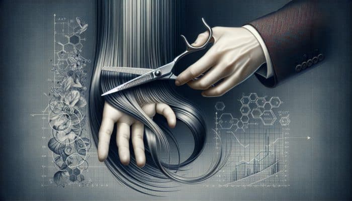 Employing Point Cutting for Textured Ends: Hairstylist using point cutting technique to create textured, angled cuts at hair ends with precise scissor control.