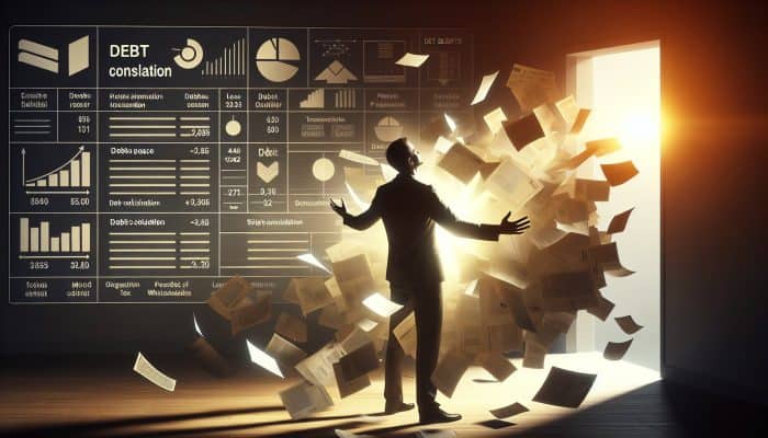 How to Consolidate Debt with a Low Credit Score: UK Guide | DCL How to Consolidate Debt with a Low Credit Score: A person consolidating scattered debt papers into one organized file, feeling relieved under warm light.