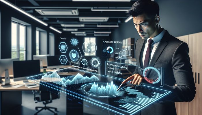 Rebuilding Your Credit After Debt Consolidation | DCL A determined individual in a modern UK office reviews a credit report screen showing rising payment graphs, falling debt, and a UK map, symbolising financial recovery.