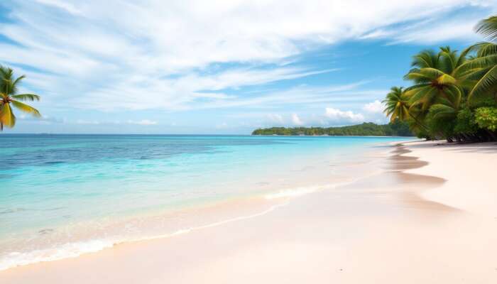 Placencia beach in Belize showcasing a peaceful shoreline, palm trees, and a clear coastal ambiance