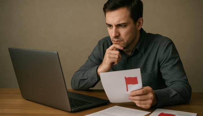 Guarding Against Clone Lender Websites: Stay Safe Online | DCL Cautious borrower verifies lender contacts on FCA register laptop amid red warning flags for mismatches